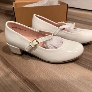 Girls Size 13 - White Mary Jane Shoes with Gold Buckle